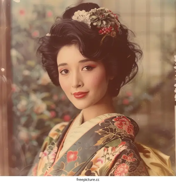 Portrait of a young woman in a kimono
