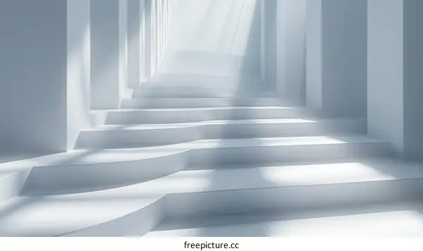 Minimalist White Architectural Structure with Stairs and Columns