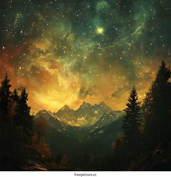 Night Sky Over Mountain Range with Milky Way