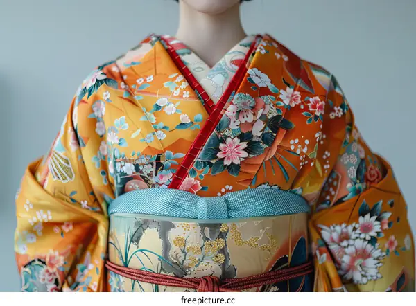 A woman wearing a kimono with a floral pattern