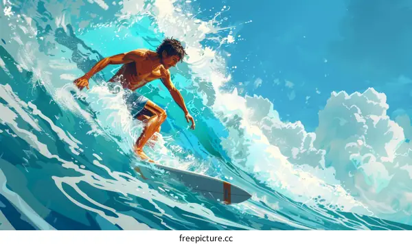 Surfer Riding a Wave in the Ocean