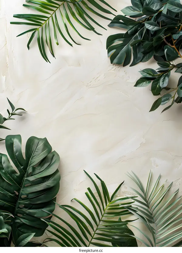 Tropical Leaves on Beige Background