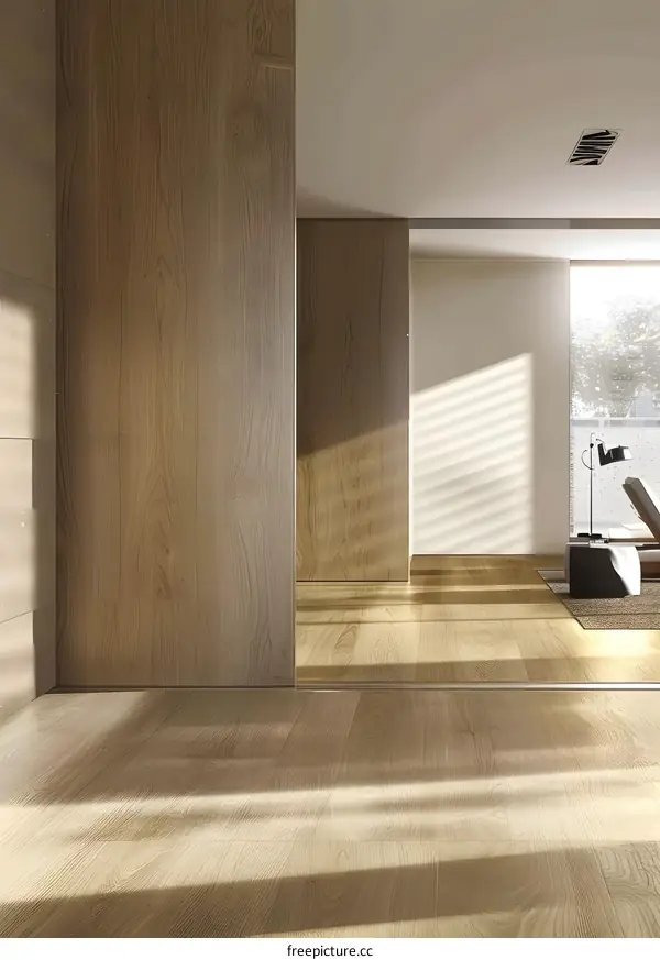 Modern Minimalist Interior Design with Wooden Wall Panels and Sun Light