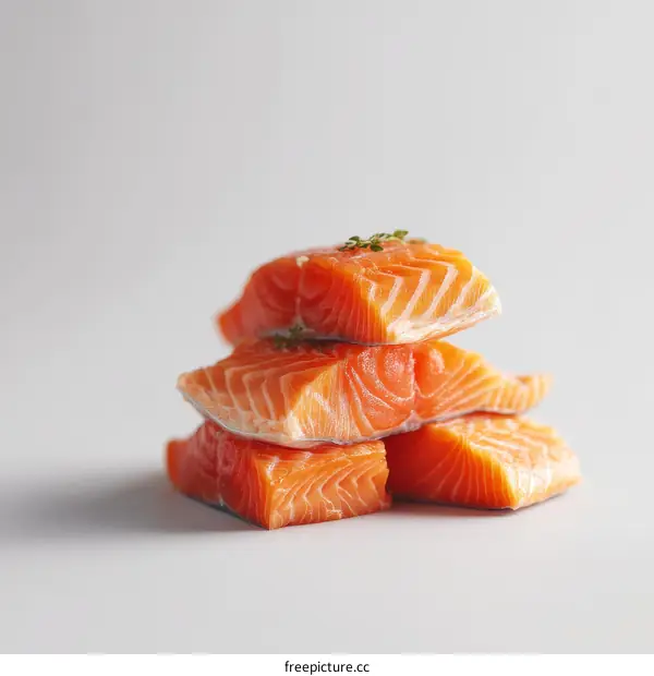 Fresh Salmon Fillets Stacked Ready to Cook