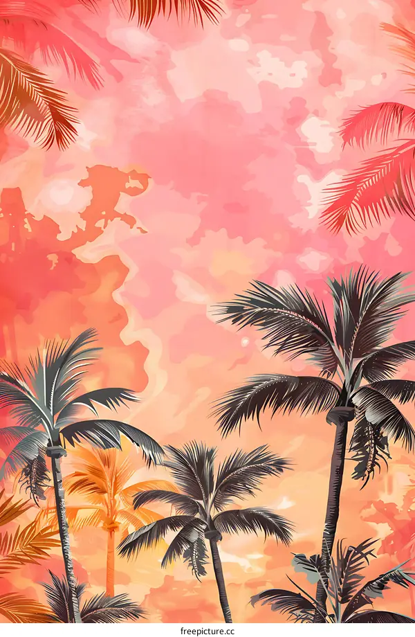 Tropical Palm Trees Watercolor Background