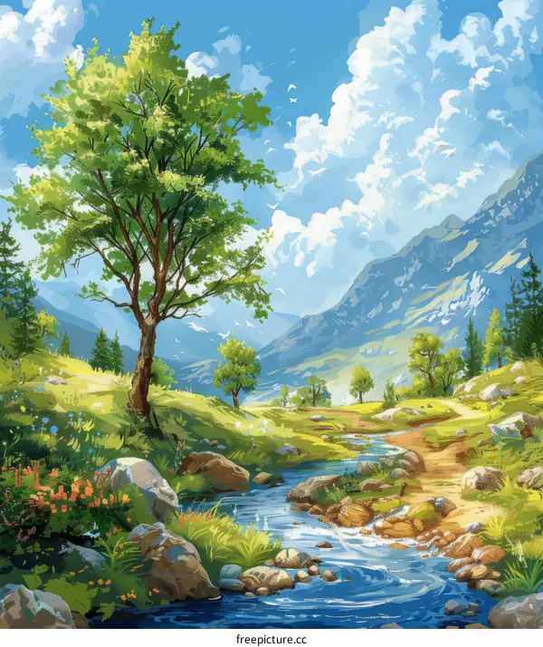 Blue Sky and Green Hills with a River Running Through