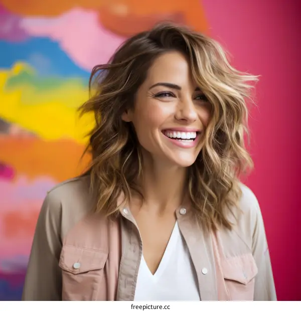 Beautiful young woman smiling with perfect teeth