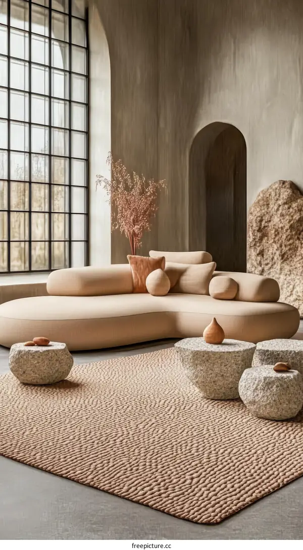 Beige Living Room Area Rug with Modern Furniture