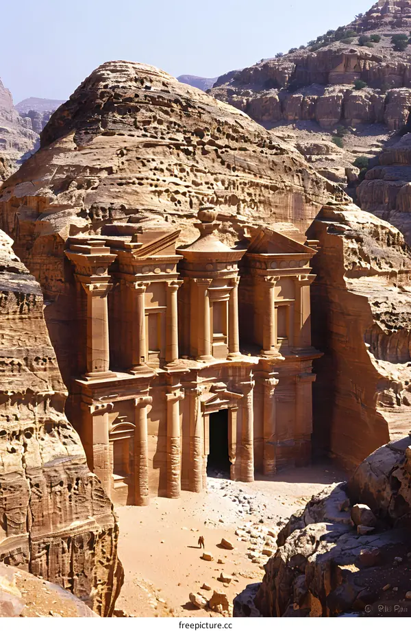 The ancient Al-Khazneh, a famous temple in Petra, Jordan