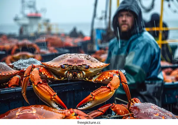 A fisherman with a catch of crabs