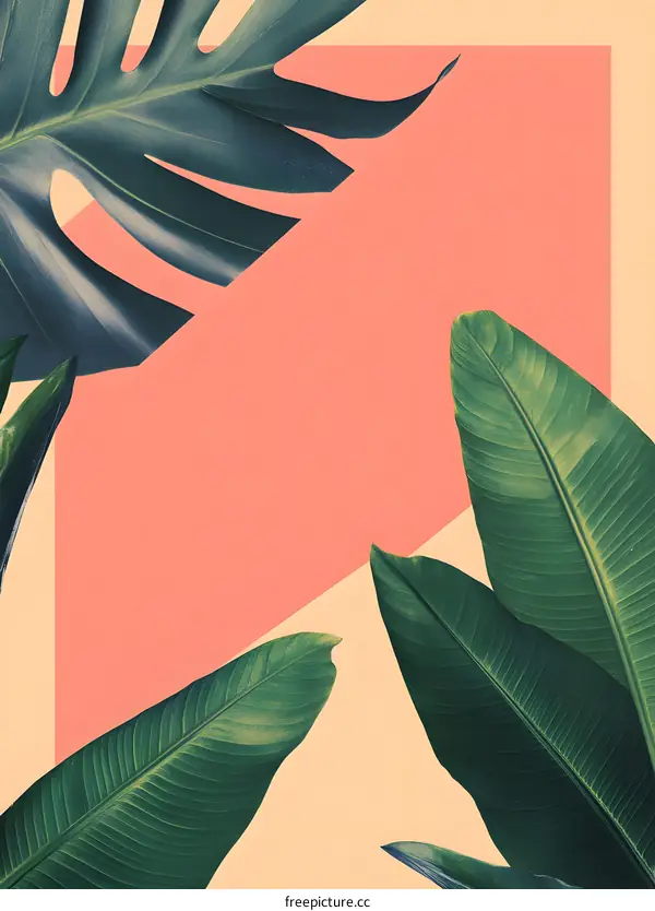 Tropical Leaves on Pink and Yellow Background