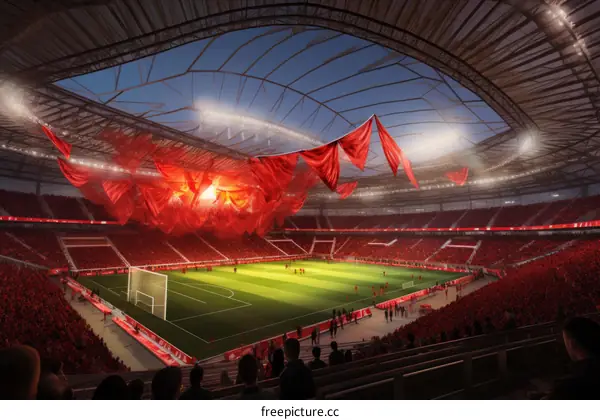 A soccer stadium filled with spectators