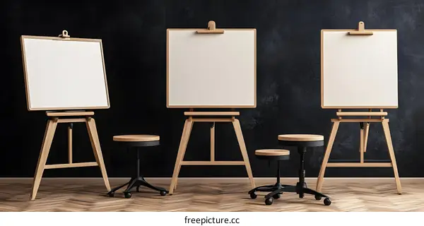 Blank Canvas on Wooden Easels in a Studio