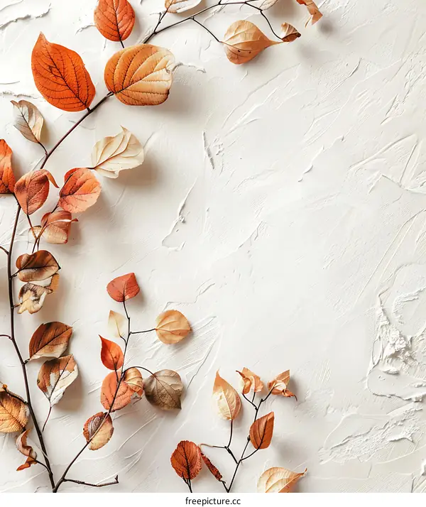 Autumn Leaves on White Textured Background