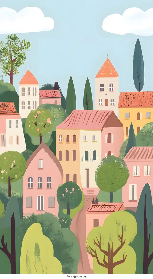 Cute Illustrated European Style Houses in the Countryside