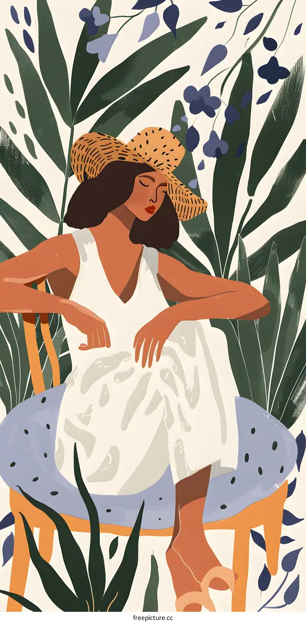 Woman in a Hat Sitting in a Garden