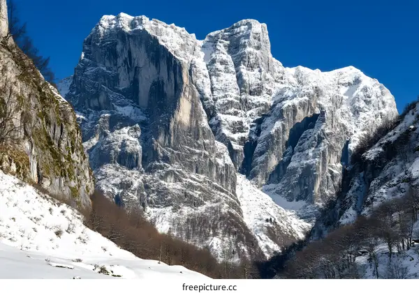 Snowy Mountain Peaks in the Winter