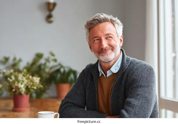 Smiling Senior Man Relaxing at Home