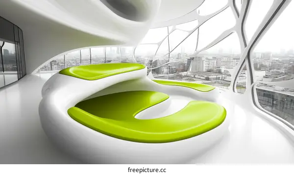 Modern Abstract Interior Design with Vivid Green Seating