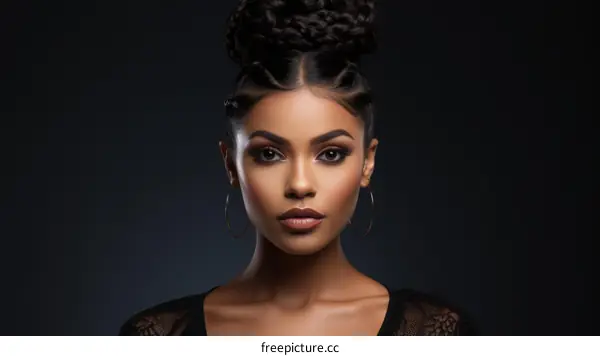 portrait of a beautiful black woman with a braided bun