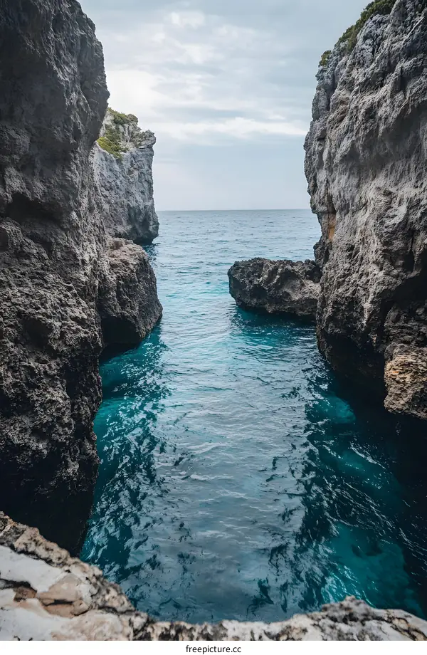 Clear Blue Water Between Two Rocks