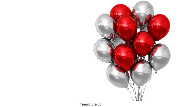 [Transparent Background PNG]Red and Silver Balloons Bunch