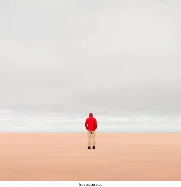 Man in Red Standing Alone on a Desert