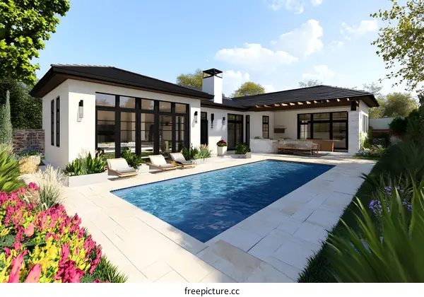 Modern House with Swimming Pool and Landscaping