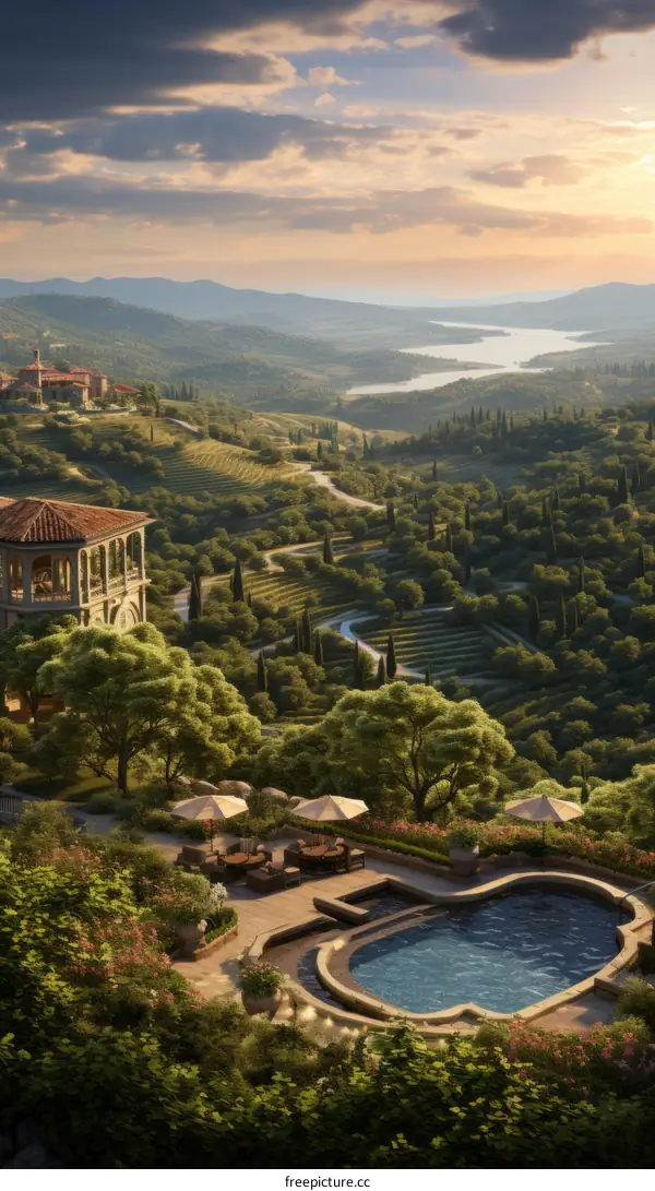 An Italian hillside villa with a view of the valley and lake below