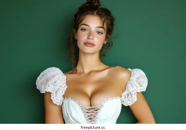 Elegant Woman in Vintage-Inspired White Lace Dress