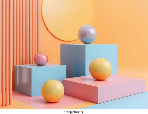Abstract 3D Colorful Balls on Geometric Platforms