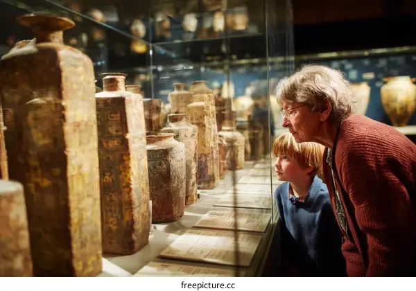 Museum Exhibit of Ancient Pottery Viewing