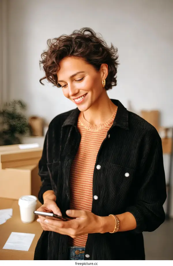 Woman Using Smartphone in Casual Setting