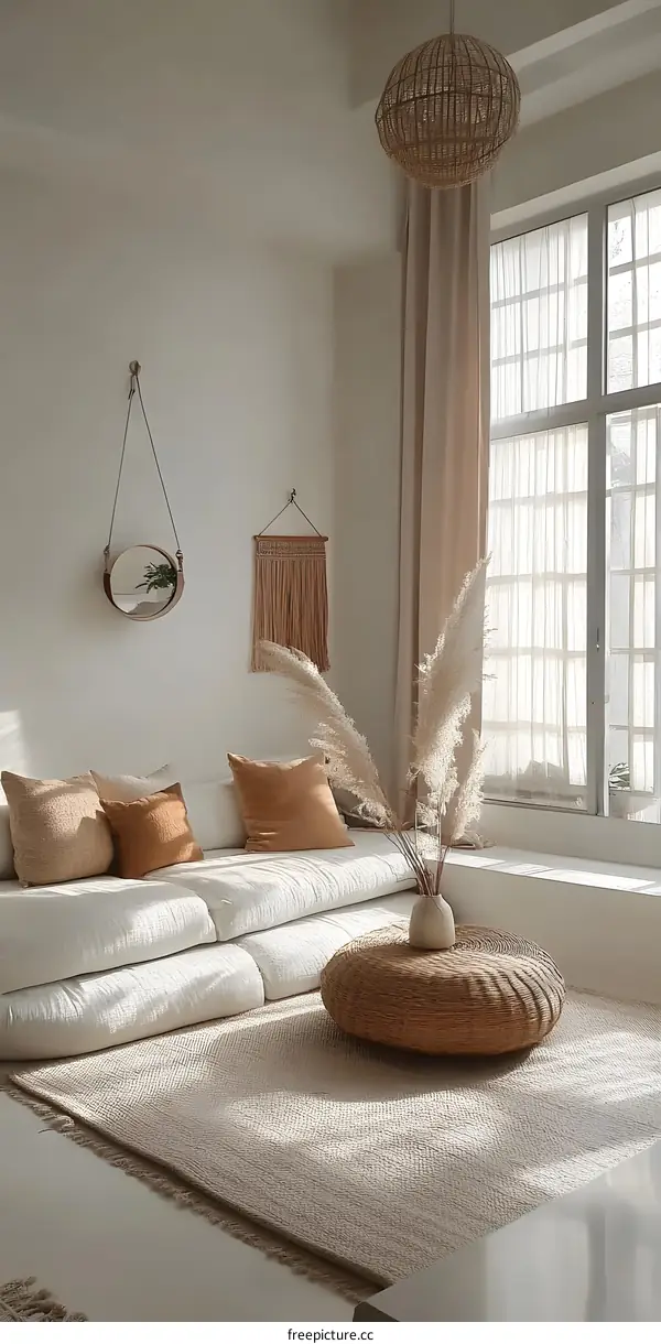 Minimalist Living Room Decor with Rattan Furniture and Natural Elements