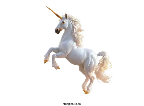 [Transparent Background PNG]A Majestic White Unicorn Rearing Up On Its Hind Legs