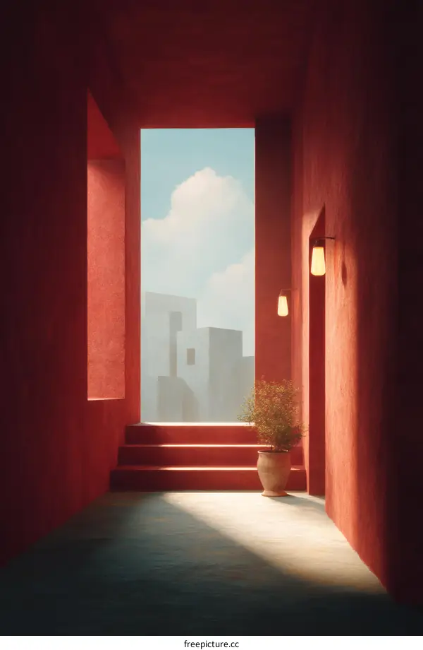 Red Corridor Perspective Architectural Illustration