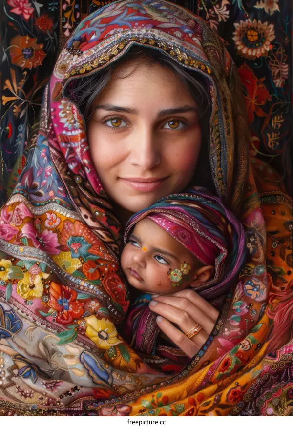Mother and Child in Vibrant Garb