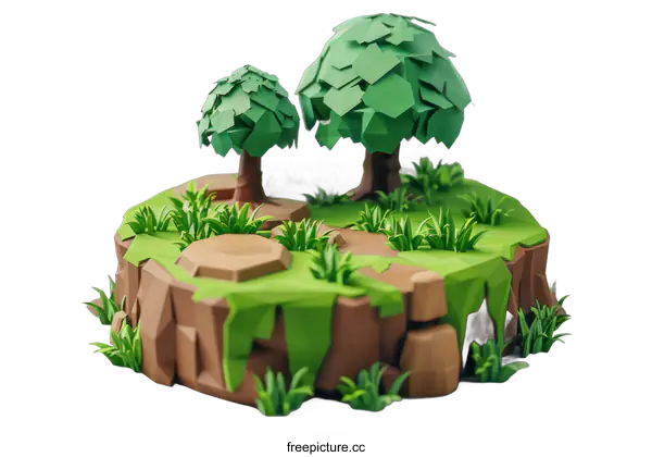 [Transparent Background PNG]Low Poly Island with Trees