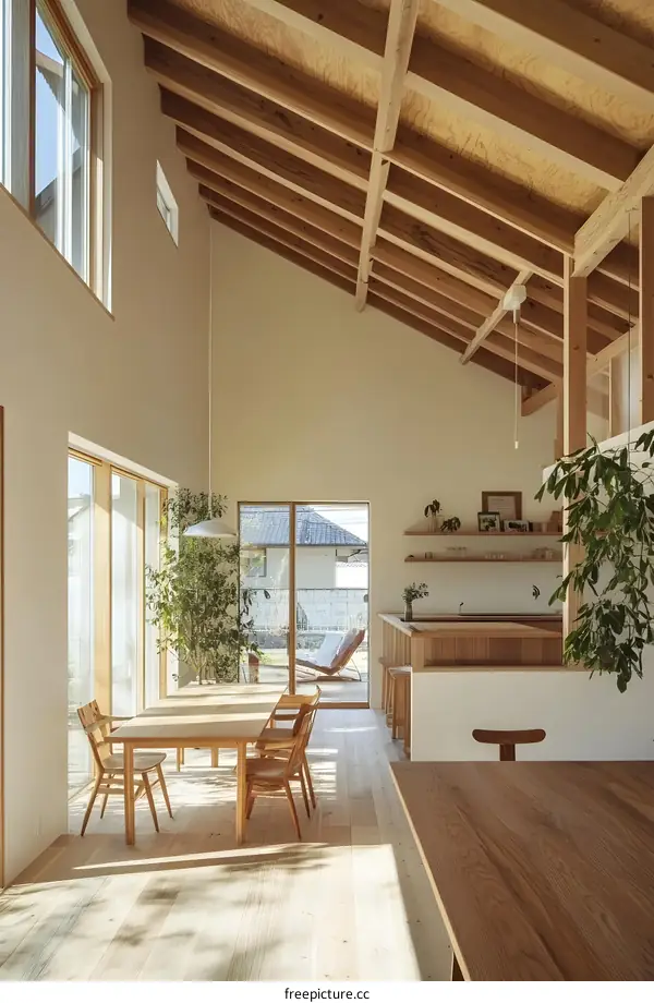 Modern Minimalist Japanese Home Interior Design with Wooden Beams and Natural Light