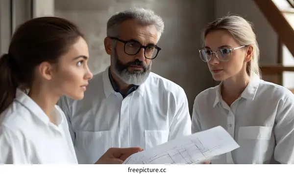 Business People Discussing a Blueprint