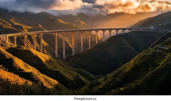 Majestic Mountain Bridge at Sunrise