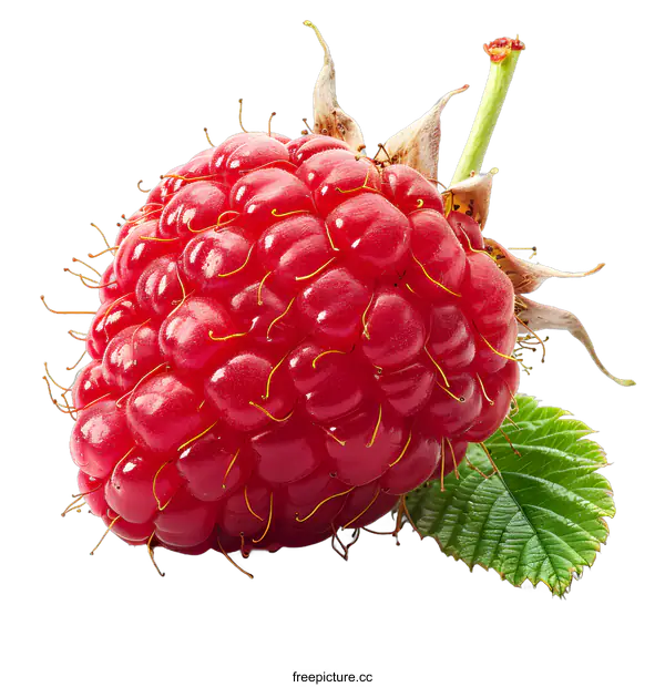 [Transparent Background PNG]Ripe raspberry with leaf
