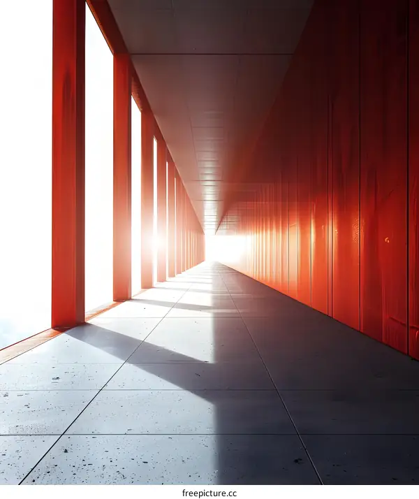 Abstract Red Corridor with Light at the End