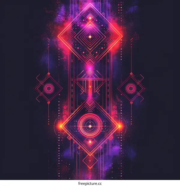 Mystical glowing geometric shapes and symbols