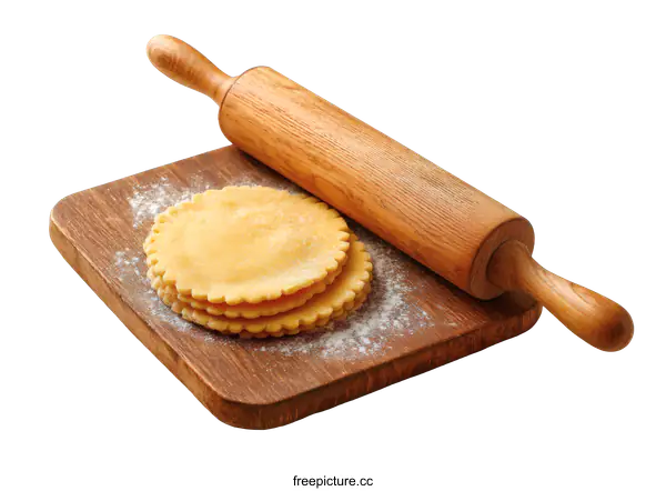 [Transparent Background PNG]Dough Rolling with Wooden Rolling Pin on Wooden Board