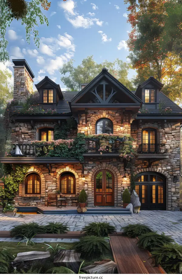 A luxurious country villa in the evening