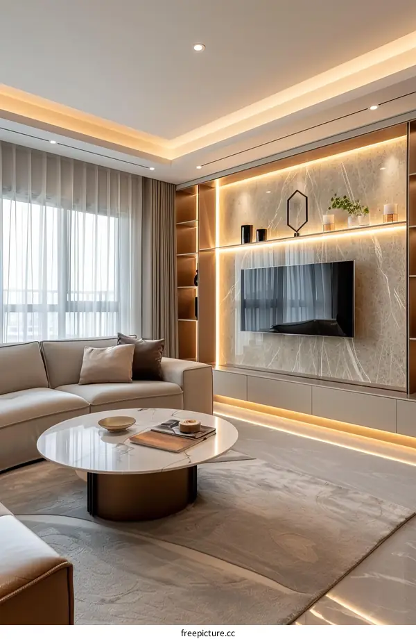 Modern Apartment Living Room with Beige and White Decor