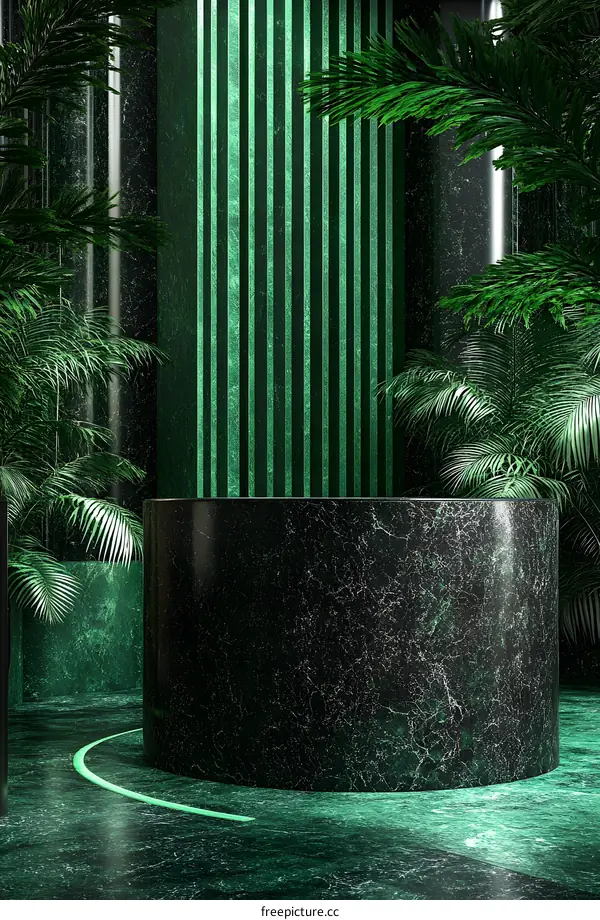 Green Marble Background With Palm Trees and Stripes