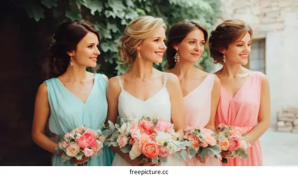 Beautiful Bridesmaids in Matching Dresses