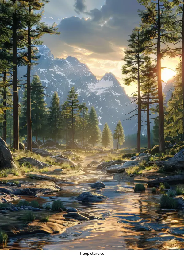 Sunlit Tranquility: Forest Shadows Dance on the River